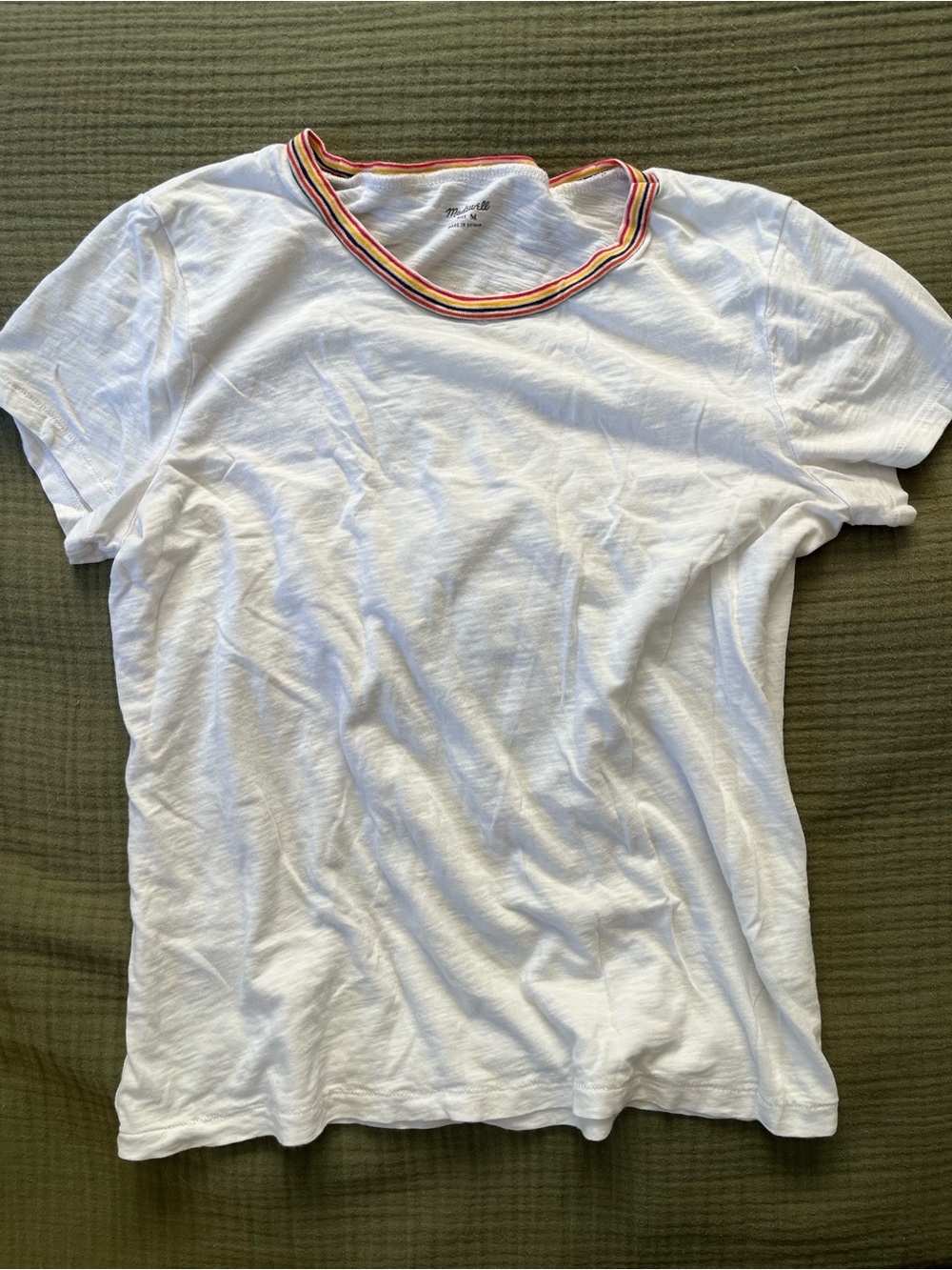 Madewell EUC White Crew Neck Ringer Stripe Tee Tshirt 100% Cotton M